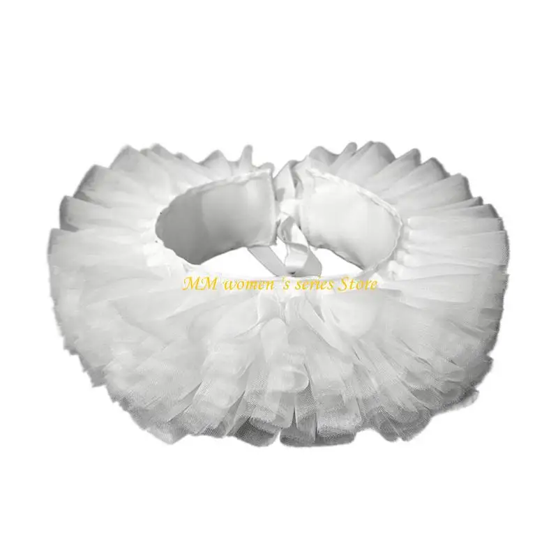 Q39C Classical White Ruffled Mesh Faux Collar Tulle Neck Ruff Clown Choker For Cosplay Costumes Themed Parties And Dress Up