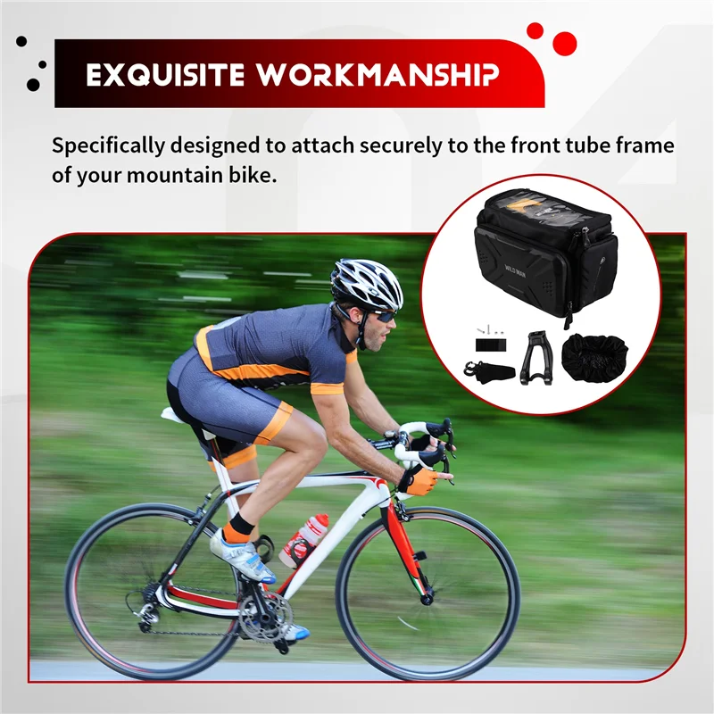 

WILD MAN GS6 Mountain Bike Front Frame Bag With Touch Screen, High Capacity EVA Hard Shell Waterproof Accessory