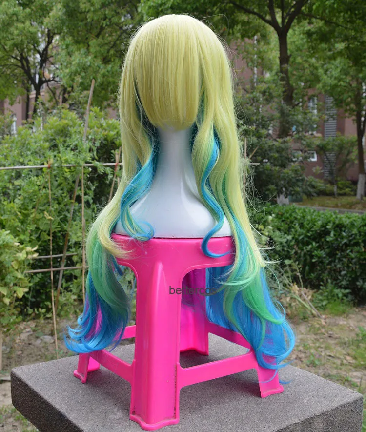 Pelucas de Cosplay de Miss Kobayashi's Dragon Maid Quetzalcoatl Lucoa, peluca de pelo sintético largo ondulado ombré resistente al calor + gorro de peluca
