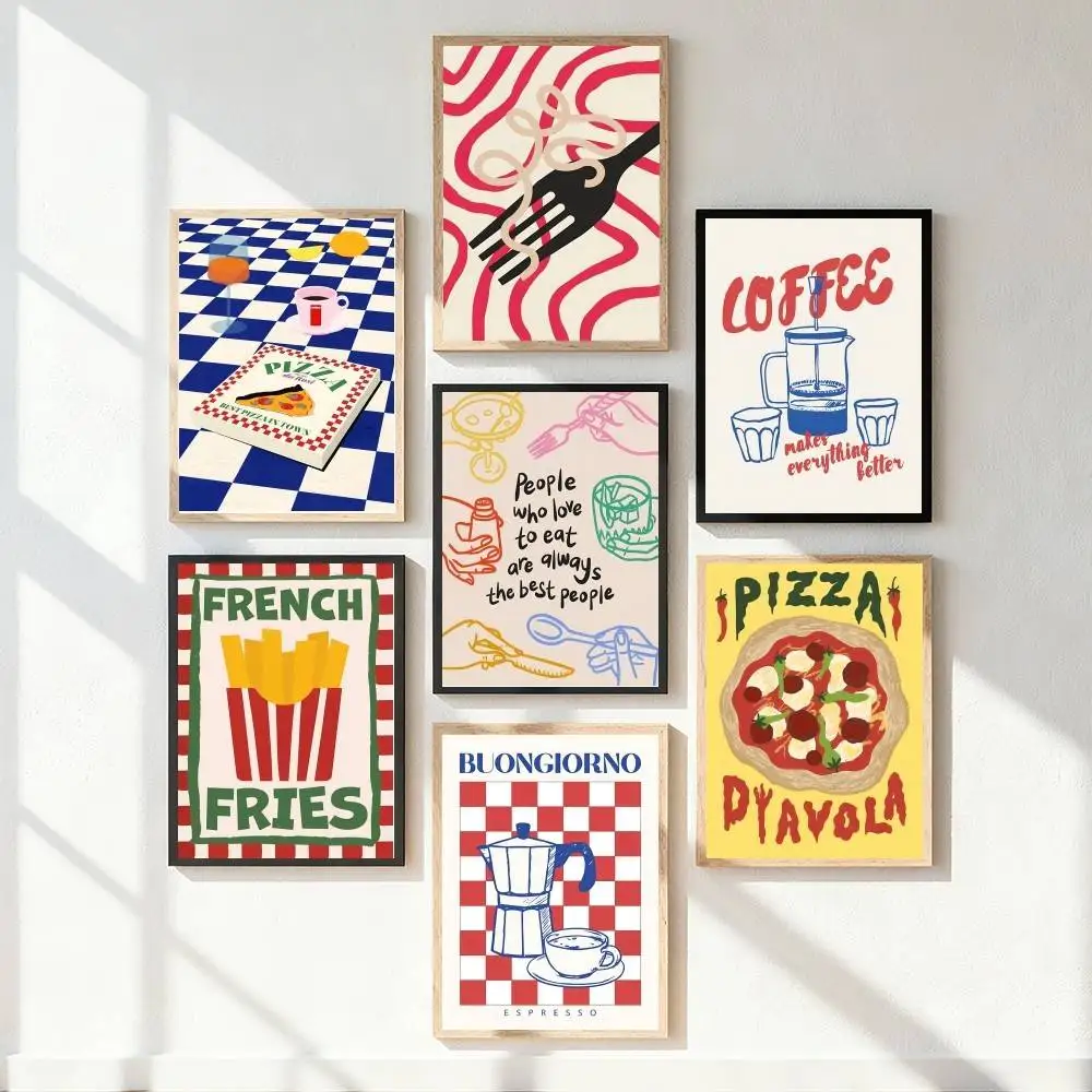 Póster clásico de estilo retro vintage con diseño de pasta, café y espresso, estilo anime, decoración para el hogar, regalo ideal, decoración perfecta para la habitación