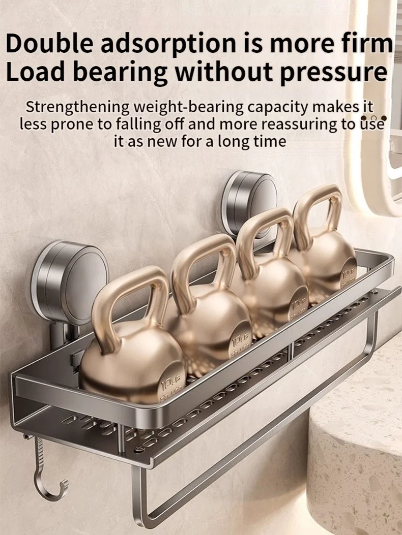 Kein Bohren, Saugnapf, selbstklebendes Badezimmerregal, Badezimmerregal, Toilette, Aluminium-Hängeregal, Badezimmer-Organizer, zum Aufhängen an der Wand – Detail 16