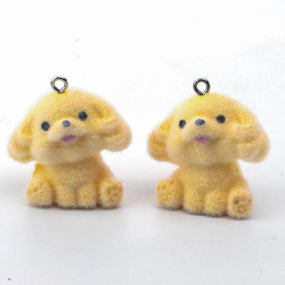 30 pcs 3D Flocked Resin puppy charms Plush Doll Pendant For Necklace Keychain Jewelry Making DIY Handmade Accessories Wholesale