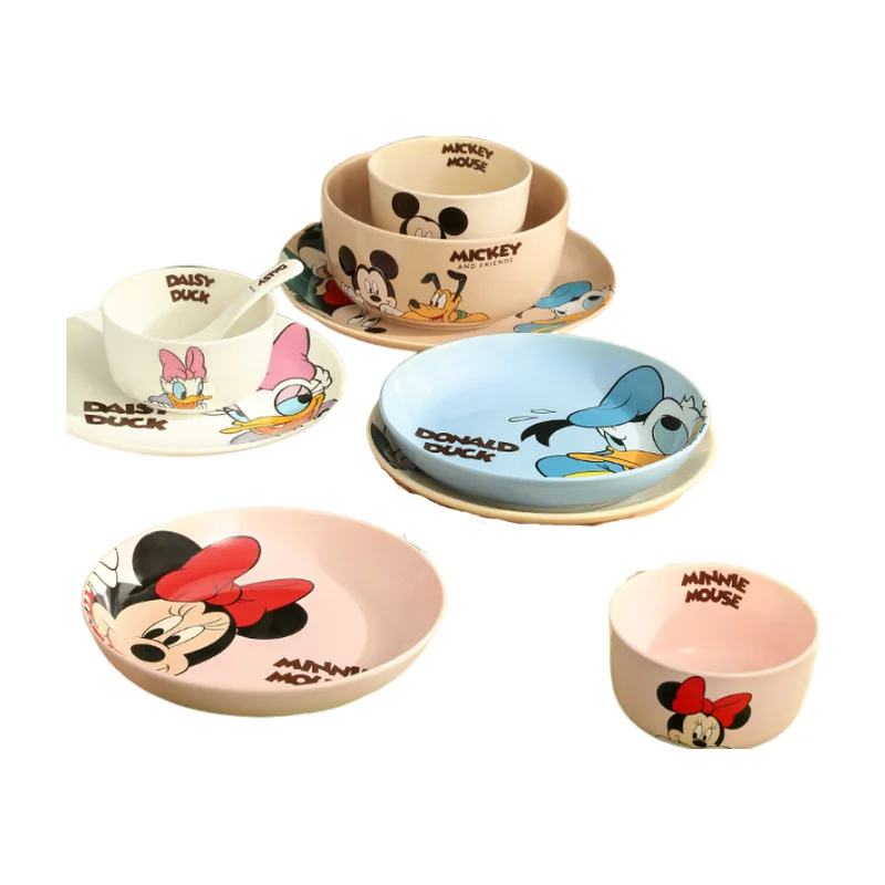 New Disney Mickey Mouse Ceramic Plate Figure Mickey Minnie Donald Duck Daisy Pattern Cartoon Anime Cute Household Rice Bowl Gift