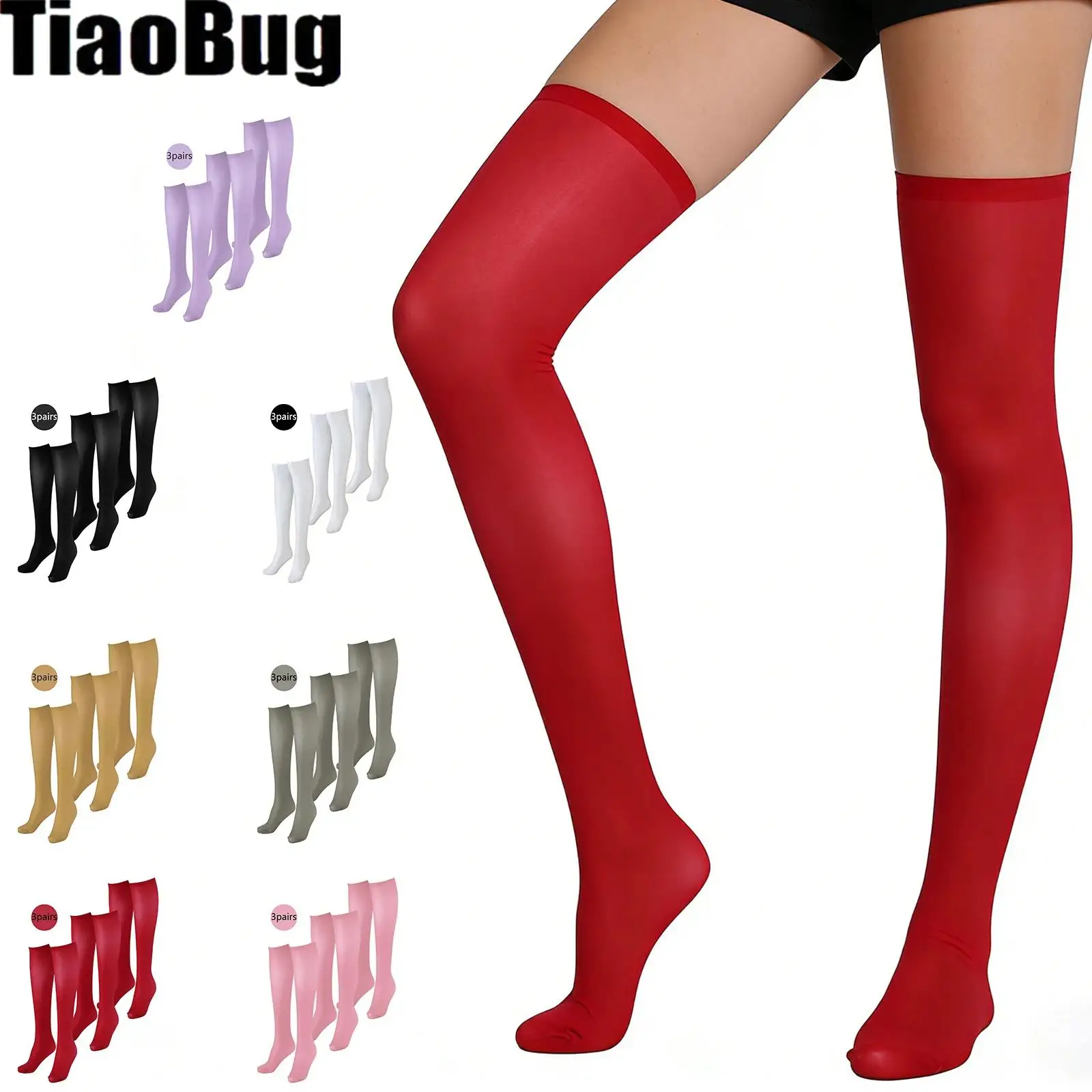 

3 Pairs Women Oil Shiny Thigh Stockings Glossy Semi-Sheer Stretchy Pantyhose Over Knee Thin High Tights