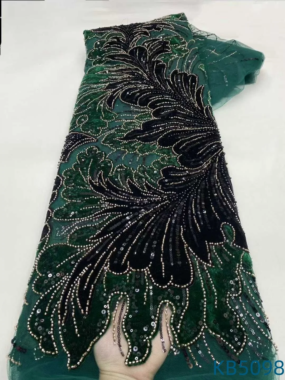 African Lace Fabric 5 Yards High Quality 2025 Velvet Sequins Embroidery Beaded French Mesh Tulle Lace Fabrics For Sewing KB5098