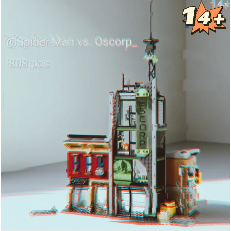 808pcs Oscorp Tower Battle Scene Building Blocks Famous Hero Movie Model Diy Creative Assembly Toy Desktop Display Ornament