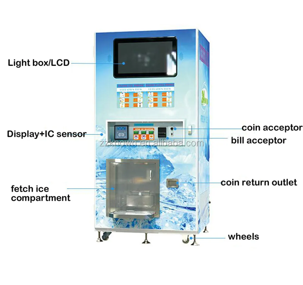 450kg/Day Ice Making and Selling Machine Automatic Ice Cube Vending Equipment Customized Coin and Credit Card Payment