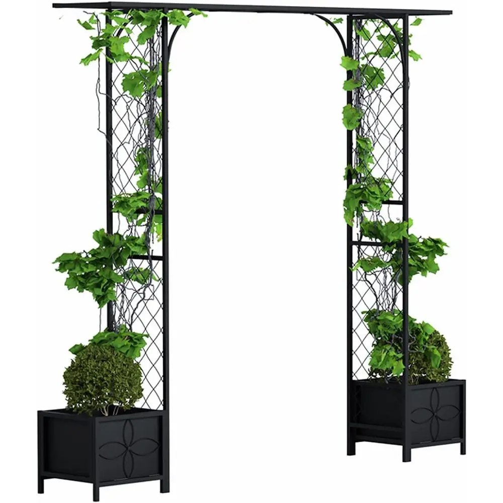 Outdoor Decorative Garden Arbor with Planters, 83.5 High x 90.5 Wide, Climbing Plant Arch Pergola