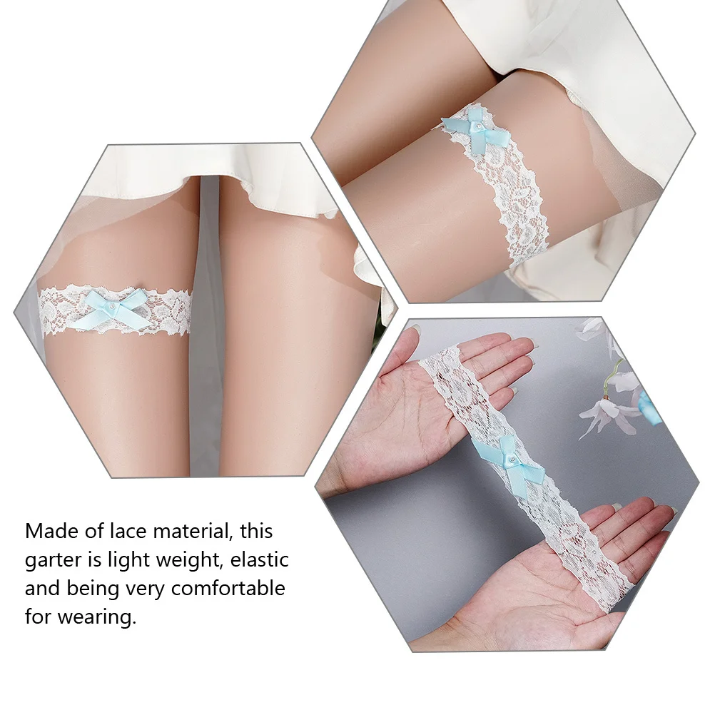 

2Pcs Wedding Bride Garters Lace Bowknot Elastic Leg Bands Bridal Thigh Garters Skin Friendly Delicate Lightweight Accessory