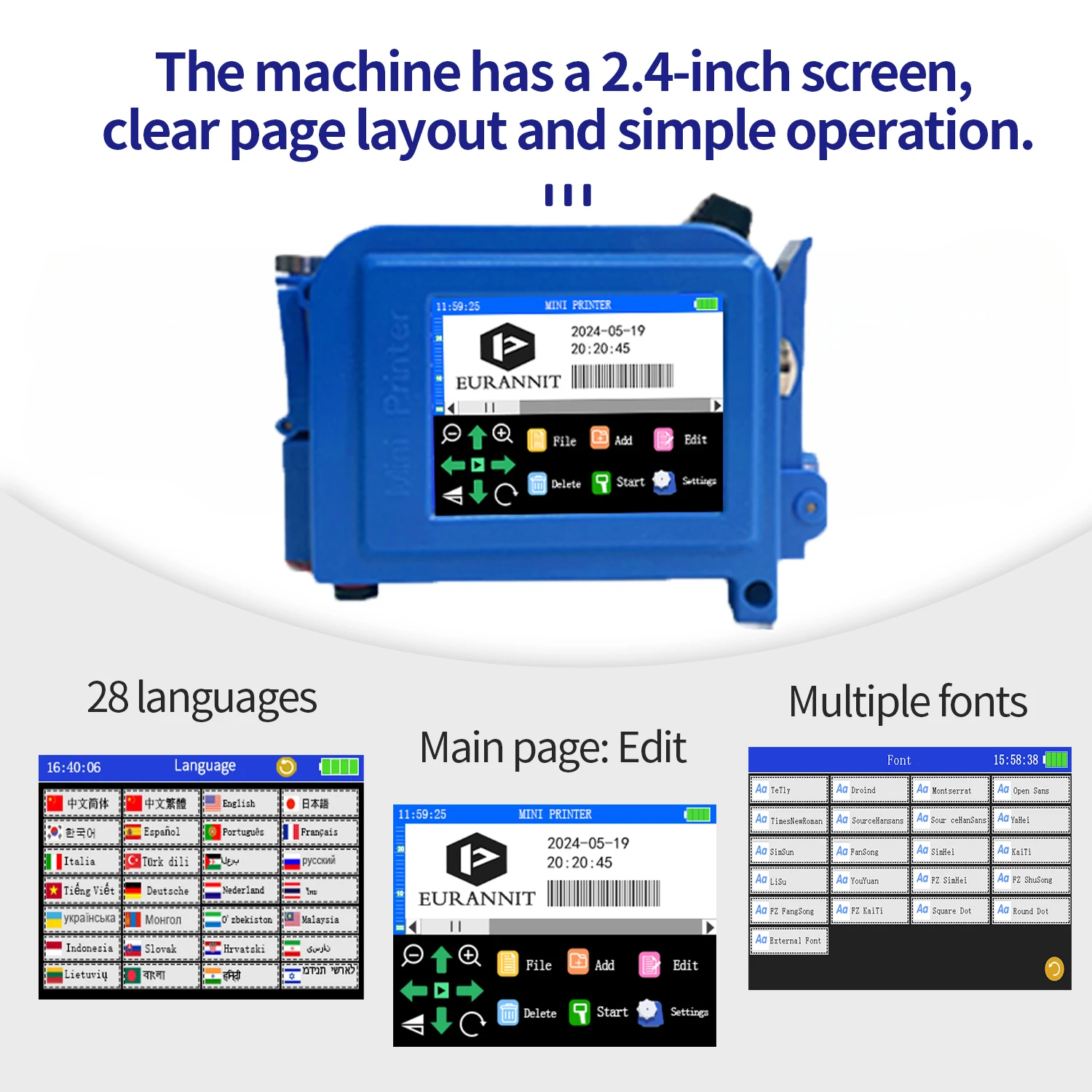EURANNIT E11 0.5 インチマルチカラーポータブルミニプリンタハンドヘルドインクジェットプリンタインクなし QR バーコードロゴ日付印刷機