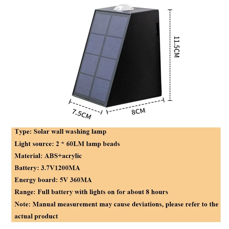Waterproof Solar Outdoor Wall Light Up-down Bidirectional Lighting for Garden Decoration Suitable for Exterior Wall Long-lasting