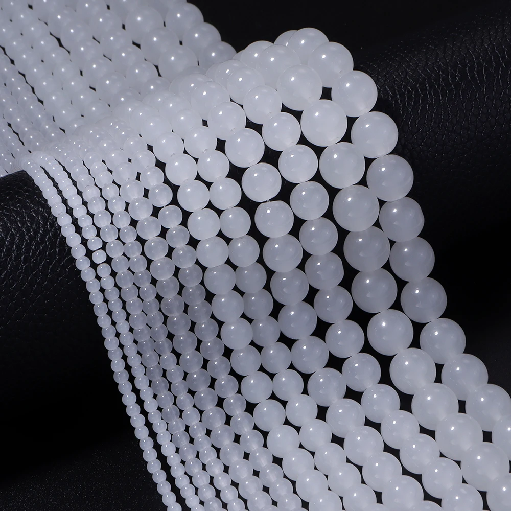 Apx 30-90pcs/strand White Round Glass Beads Loose Spacer Beads Smooth Polished For DIY Bracelet Necklace Jewelry Making Supplies
