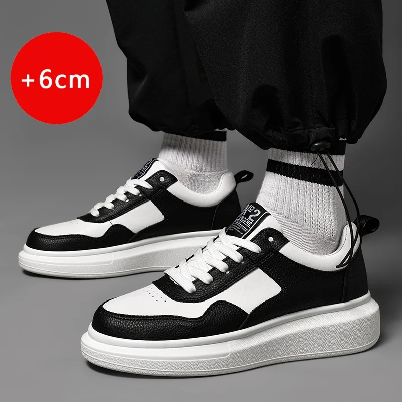 Hot selling Men Sneakers Breathable Shoes classics black and white Comfortable Outdoor activity walking height increasing shoes