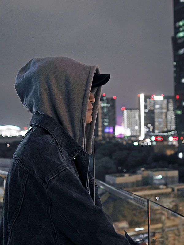 

Casual Loose Men's Denim Jaet with Hood Chic Spring Autumn Jaet for Students Trendy Cotton Polyester Blend Outerwear