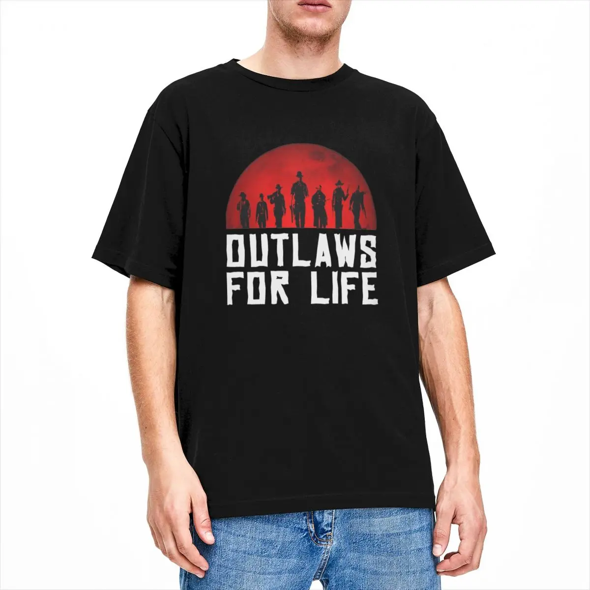 Leisure Outlaws For Life Red Dead Redemption T-Shirt for Men Crew Neck 100% Cotton T Shirt Short Sleeve Tee Shirt Classic Tops