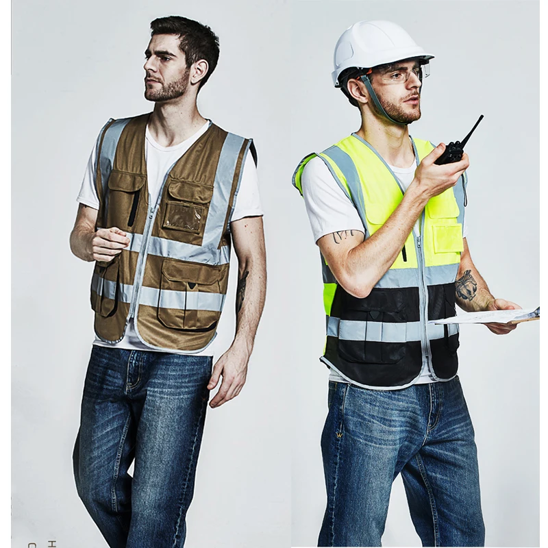 SFVest Vest High Visibility Hi Viz Reflective Safety Waistcoat Traffic Vest Multi Pocket Waistcoat For Men