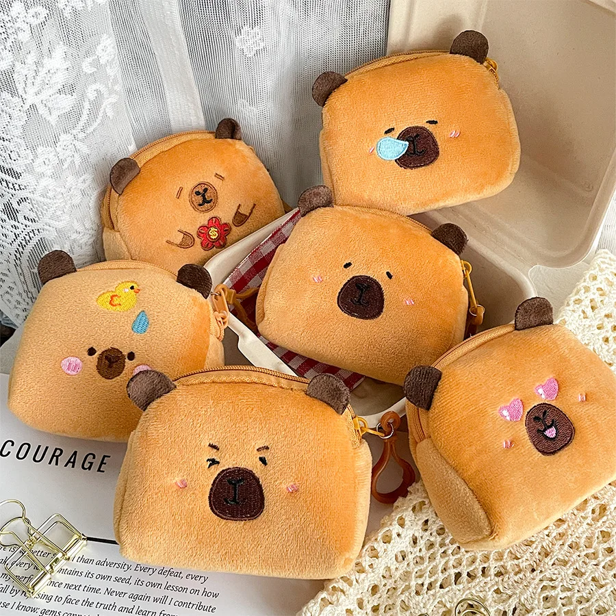 Nouveau créatif Capybara Anime en peluche porte-monnaie belle bande dessinée Capybara en peluche portefeuille fille casque sac de rangement enfants cadeau