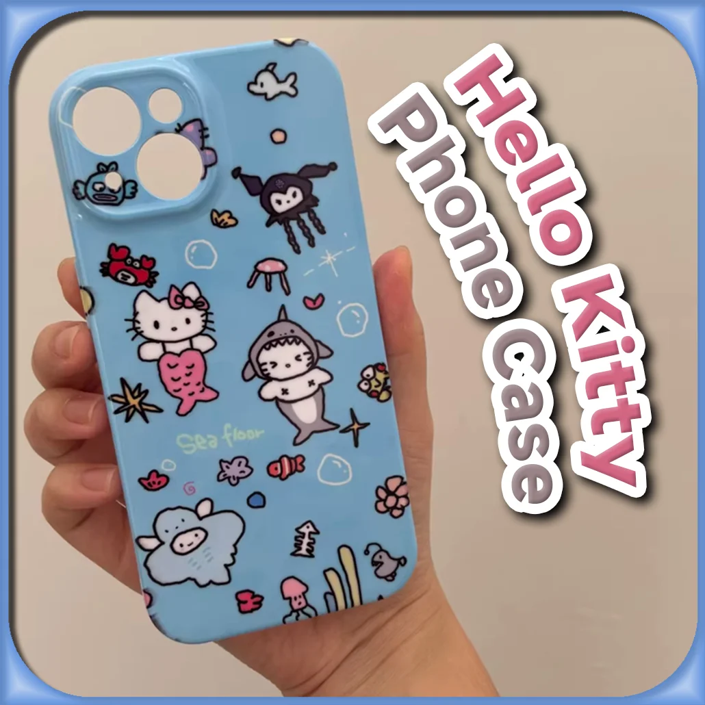 Kawaii Mermaid Hello Kitty Phone Case for IPhone 15 14 13 12 11 XS/XR 7/8 Pro Max Sanrio Kuromi Cinnamoroll Protective Cover