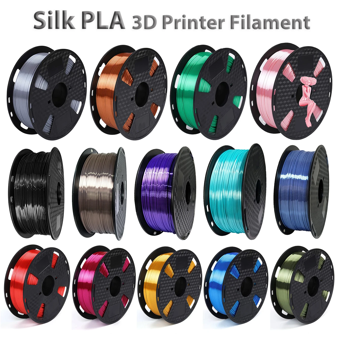 250g, 500g,1kg de alambre de filamento 3D PLA de seda, carrete de 1,75mm, Material de impresora 3D, recambios de impresión 3D, embalaje al vacío de alambre de filamento