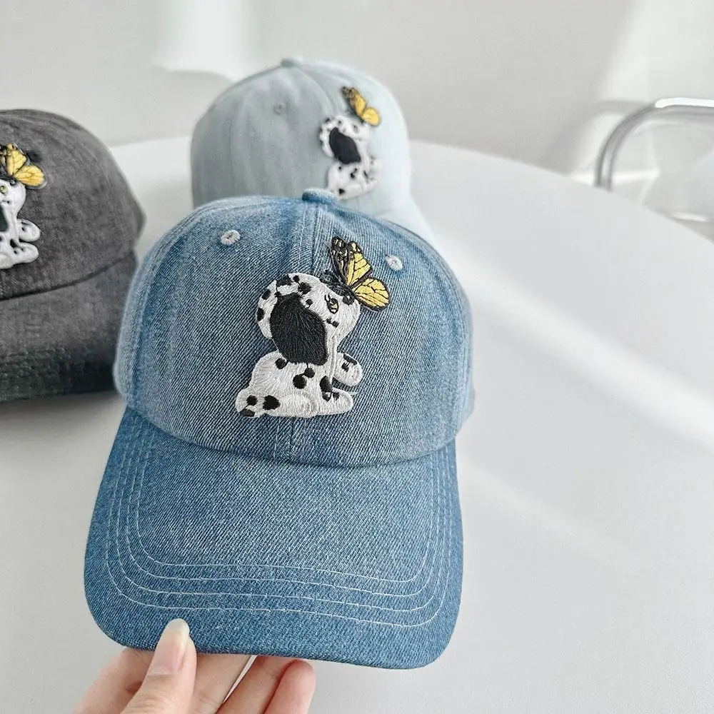 Butterfly Embroidery Baseball Cap Spotted Dog Cartoon Denim Baseball Hat Baseball Hat Peaked Cap Canvas Sun Hat Men