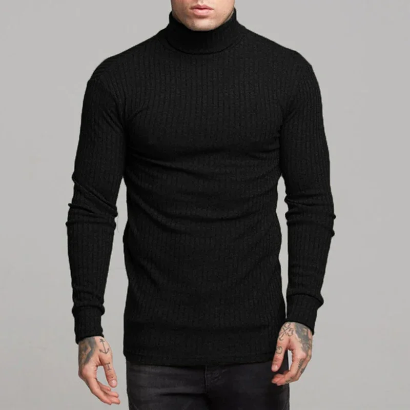 

Autumn and Winter Fashion High Neck T-Shirt Long Sleeve T-shirt Men's Sports Bottom Shirt Fitness Leisure Slim Fit Tops Clothes