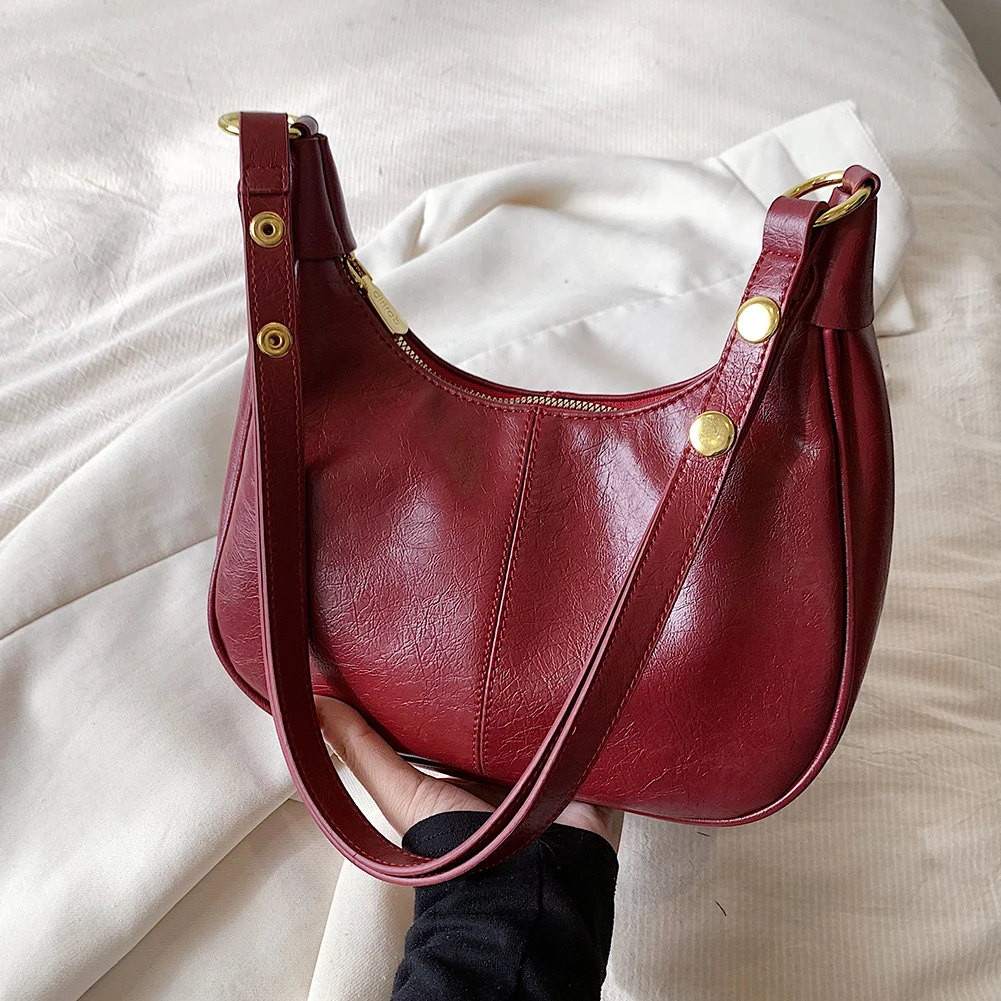 حقيبة كتف للنساء بحزام قابل للتعديل وحقيبة كروس من جلد البولي يوريثان مع حقيبة يد صلبة بسحاب للسفر في العمل