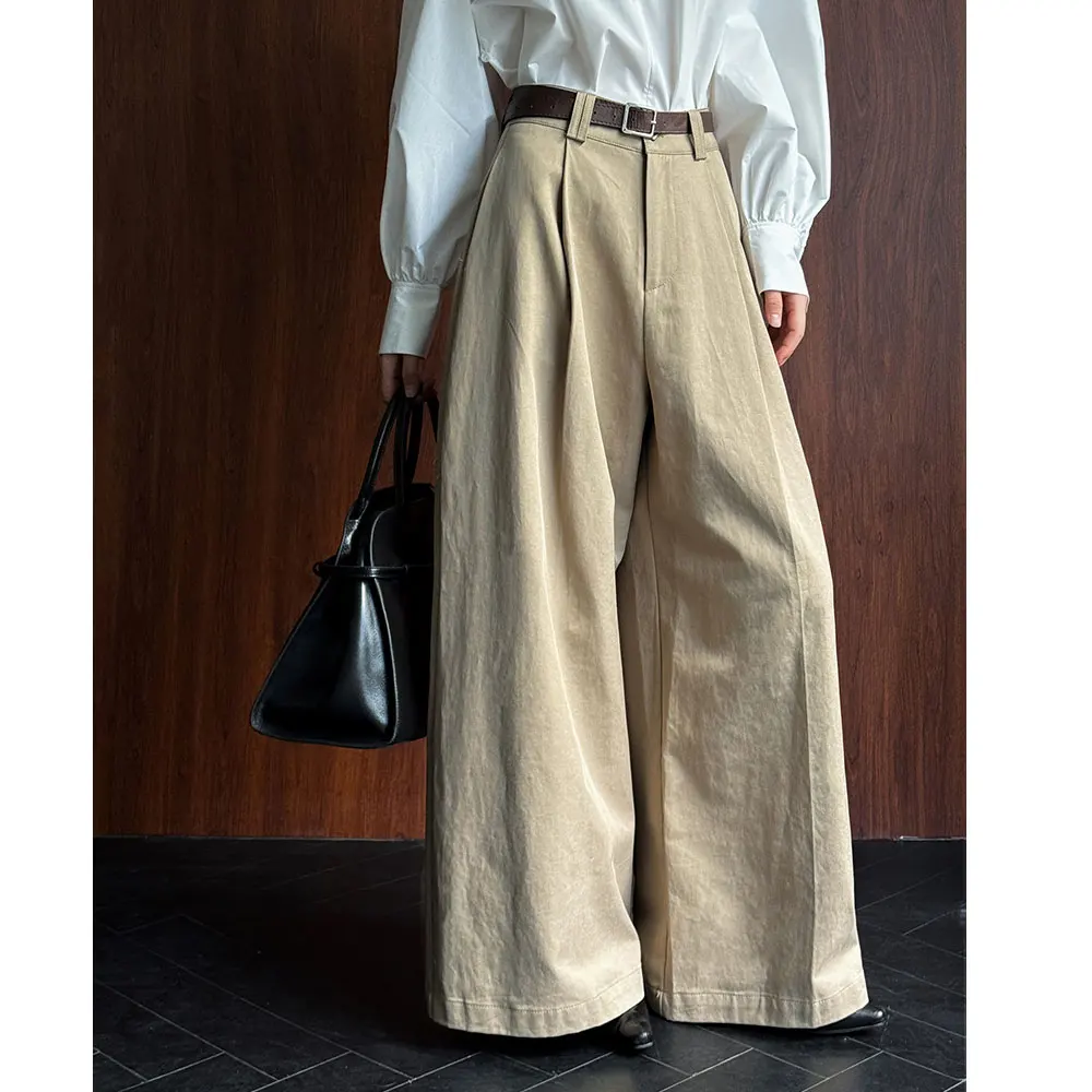 Women Spring Autumn Casual Cotton Long Pants High Waist Wide Leg Straight Pants Fashion Clothes Vintage Pants Female Trousers