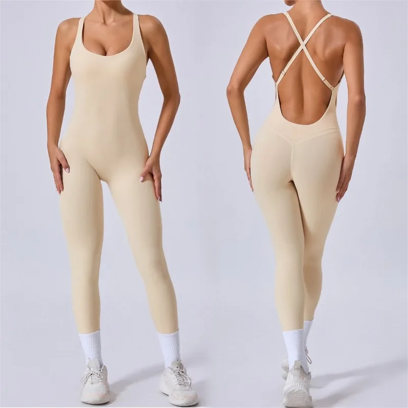 

Seamless Yoga Jumpsuit for Women One Piece Workout Suit Hip-Lifting Cross Back Sexy Gym Bodysuit Adjustable Strap Fitness Outfit