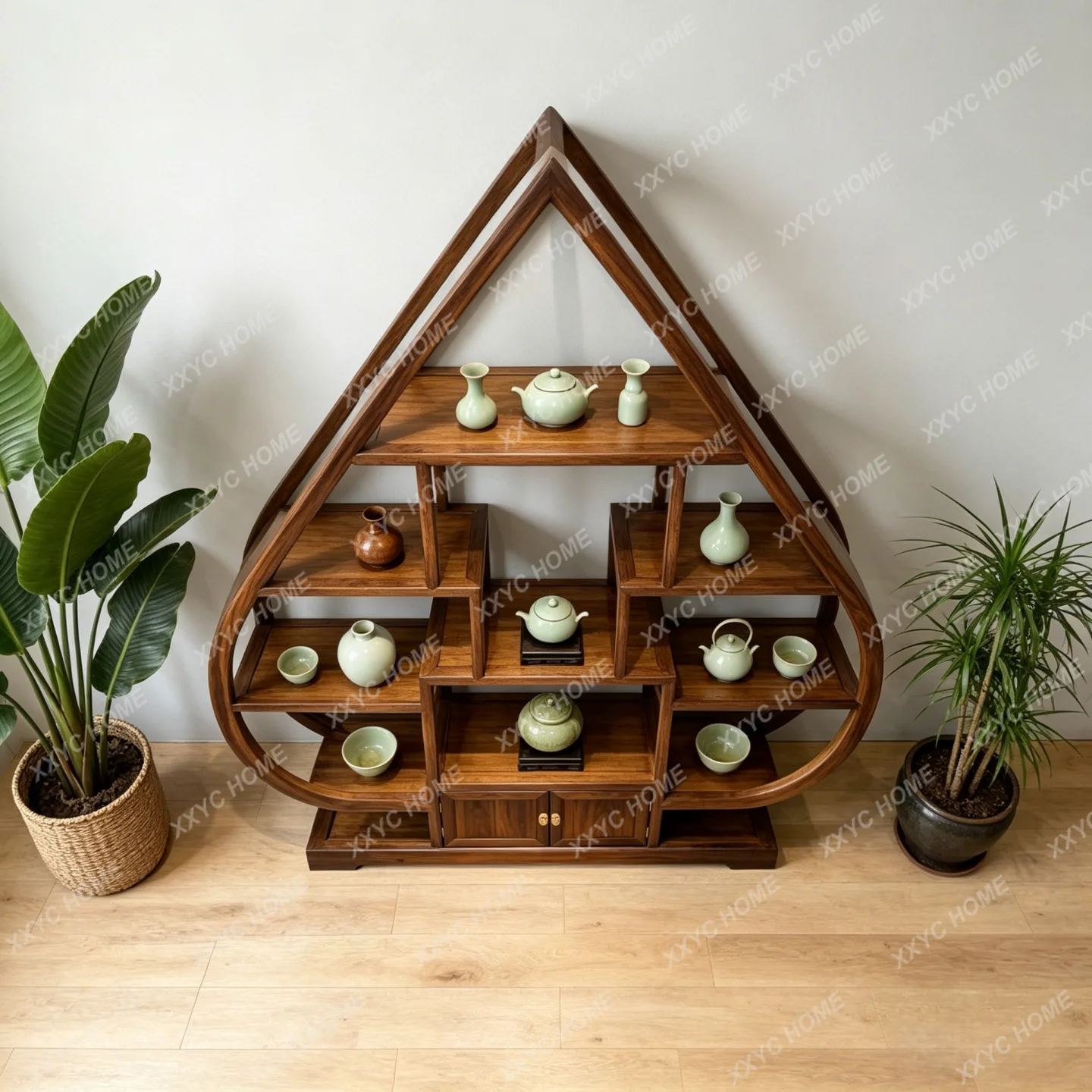 Solid wood Bogu rack wabi-sabi wind ornament bookcase tea cabinet multi-shelf