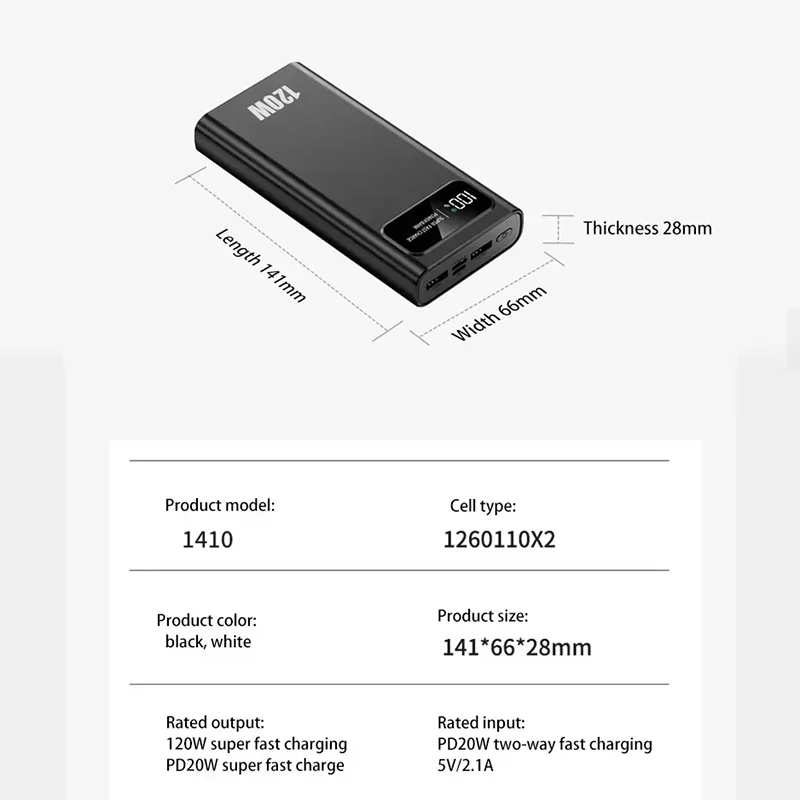 VIVO 200000mAh قدرة عالية 120 واط شحن سريع للغاية 3C شهادة قوة البنك بطارية عرض قوة البنك آيفون Xiaomi