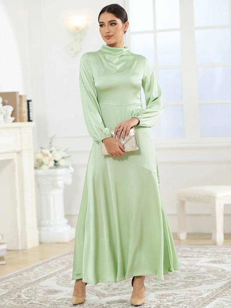

Eid Muslim Dress for Women Abaya Morocco Party Dresses Ramadan Lace-up Kaftan Islam Satin Vestidos Dubai Arab Long Robe 2024