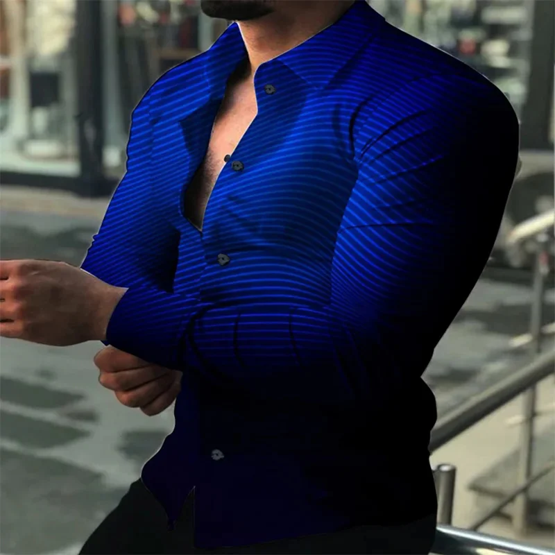 Heren Overhemd Lange Mouwen Gradiënt Revers Met Knoop Groen Zwart Blauw Paars Rood Dagelijkse Vakantie Mode Casual Ademend XS-6XL