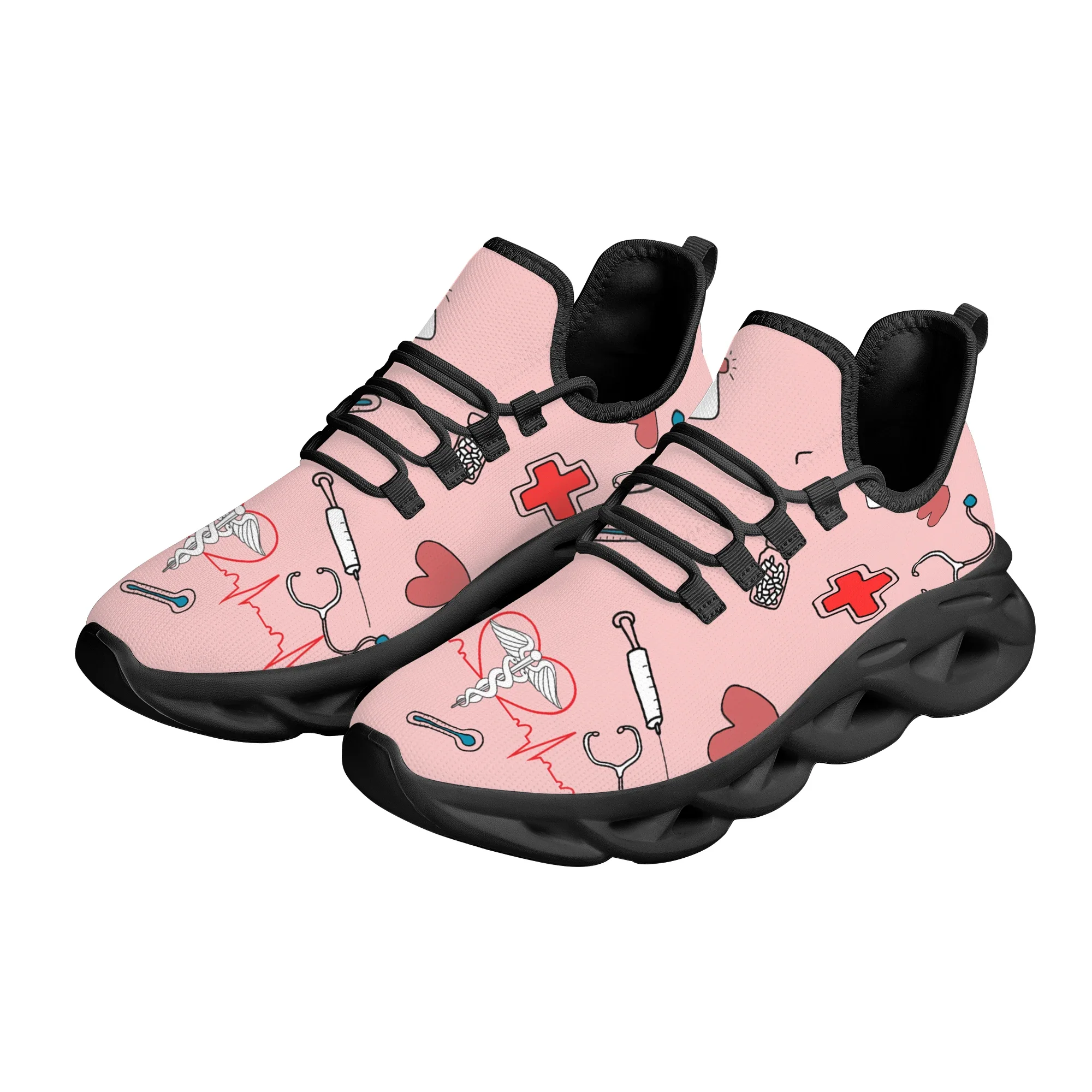 Breathable Fashion Women Sneakers Pink Nursing Shoes Medical Heartbeat Nurse Design Lace-up Casual Shoes Footwear Gift