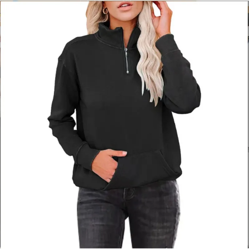 Solid Zip-Up Stand Collar Long Sleeve Sweatshirt Women's Casual Streetwear