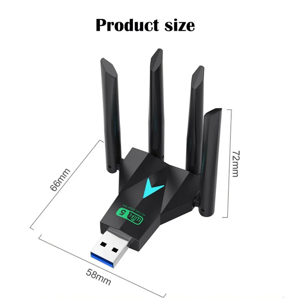 واي فاي USB محول 1300Mbps 2.4G/5Ghz ثنائي النطاق USB3.0 واي فاي دونغل 802.11AC 4-هوائي استقبال لاسلكي للكمبيوتر/الكمبيوتر المحمول سائق مجاني