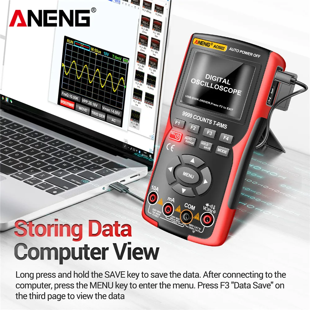 Professional Digital Oscilloscope ANENG AOS02 Multimeter True RMS 48MS/s Sampling Rate 10MHZ Analog Bandwidth Data Storage Tools