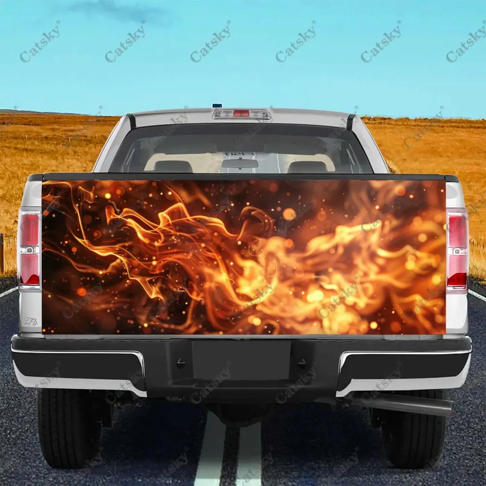 Burning Fire Flames Smoke Print Car Tail Trunk Protect Vinly Decal Auto Accessories Hood Decoration Sticker for Off-road Pickup