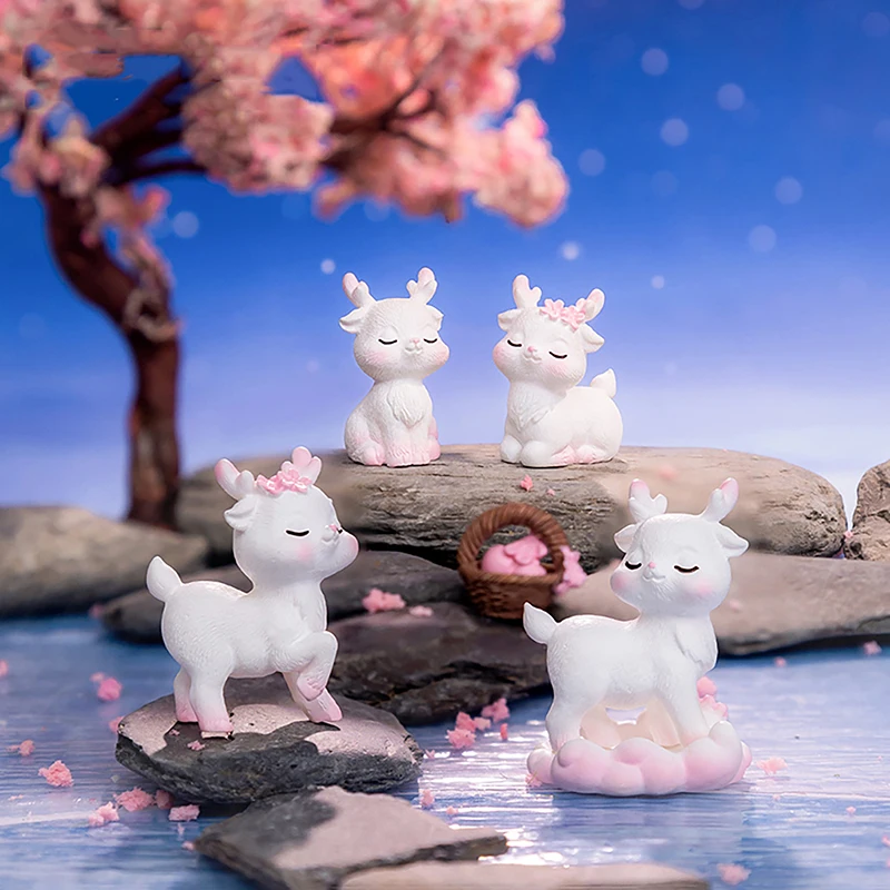 

Кавайные мини розовые олени деревья фруктовые корзины яблоки статуя микро пейзаж для дома Настольный автомобиль украшения Настольный полимерные маленькие украшения