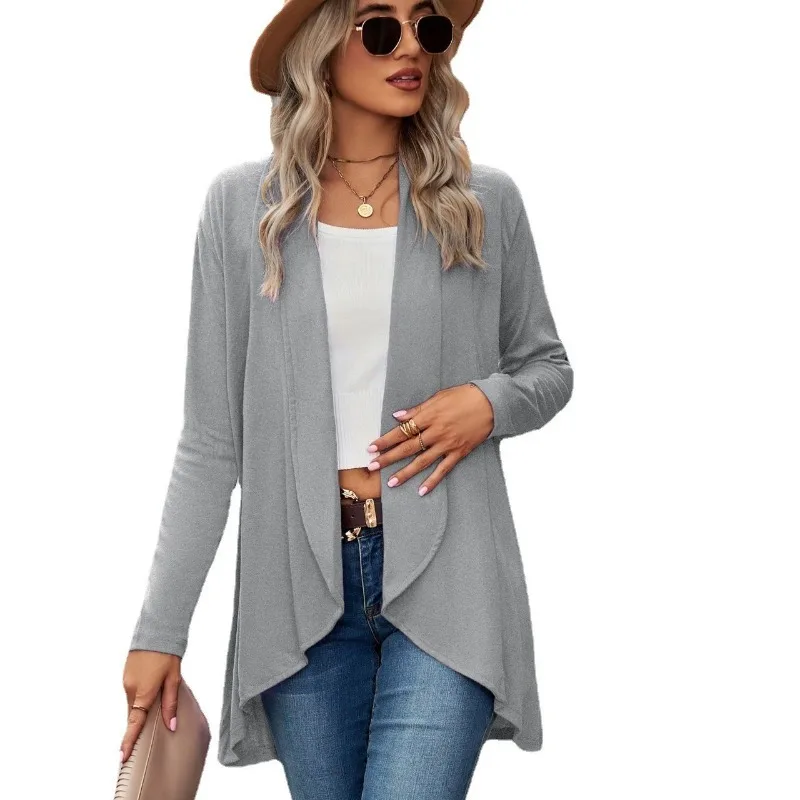 2025 Autumn and Winter New Long-sleeved Solid Color Loose Cardigan Top Women's Knitted Jacket