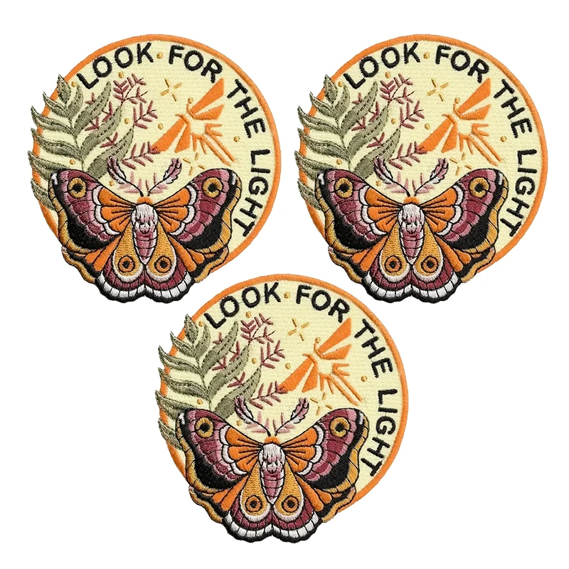 Parche bordado de polilla ligera, insignia de Animal Narure inspiradora de moral para ropa, chaqueta, sombrero de camionero, regalo DIY, 3 uds.