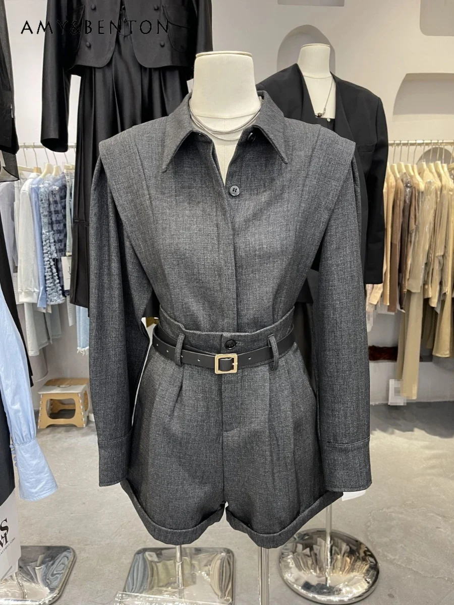 

Spring High-Grade British Retro Lapels Suit Jacket High Waist Shorts Two Piece Sets Womens Outifits Commute Style Business Suit