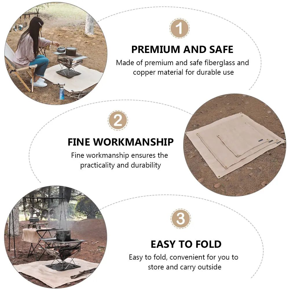 

Fireproof Mat Heat Resistant BBQ Protective Camping Picnic Pad Fiberglass Copper Stove Blanket Easy Fold Portable Outdoor