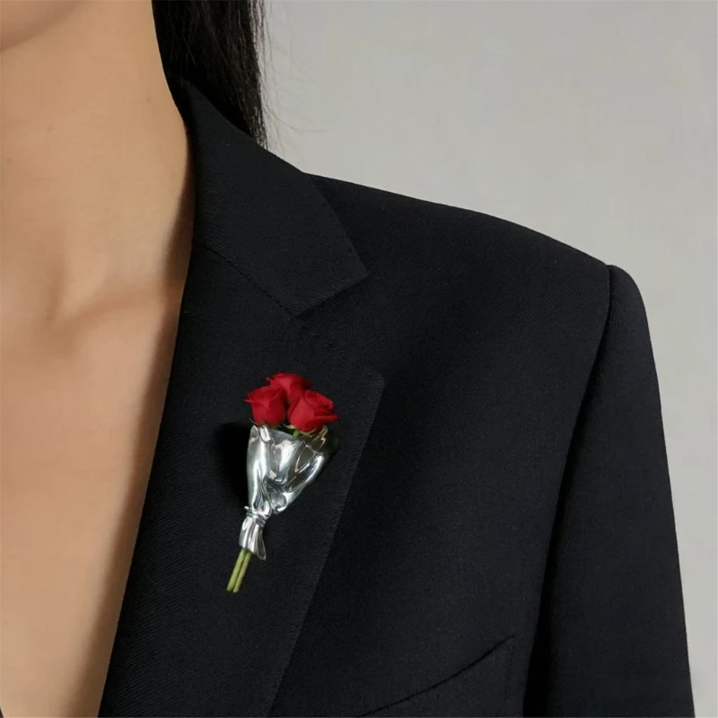  Flower Brooch with Replaceable Inserts for Women Girls Fashionable Bouquet Lapel Pin with Interchangeable Florals