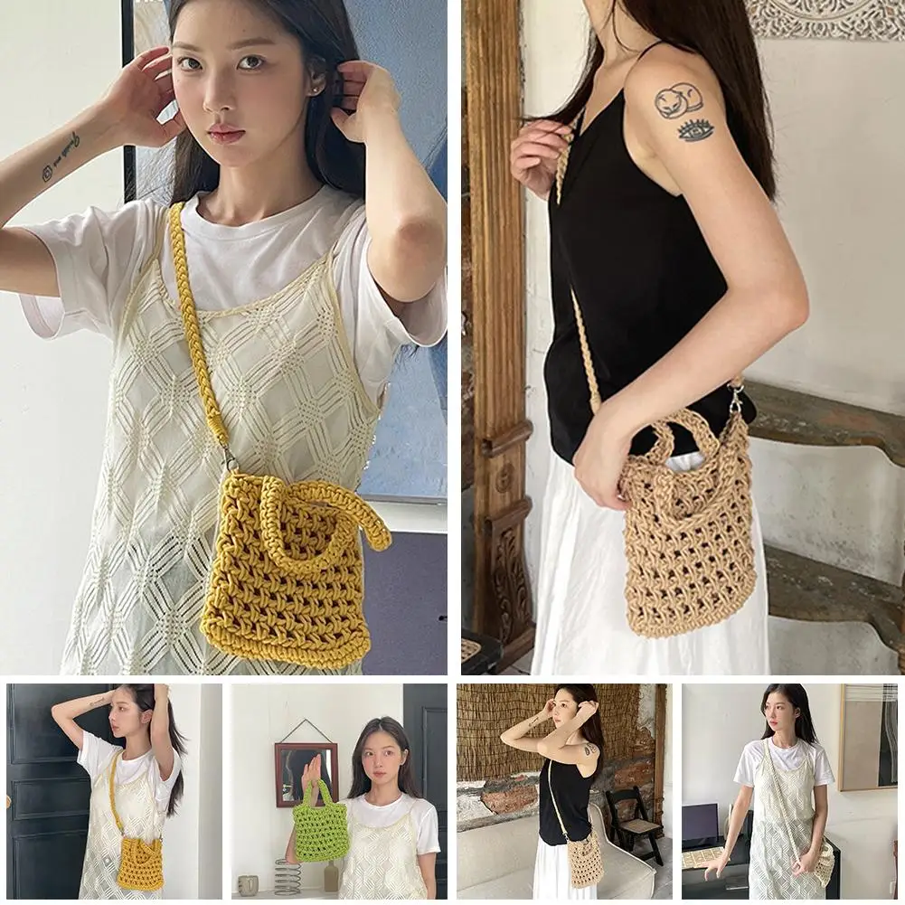 Handmade Weaving Shoulder Bag For Women Girls Vintage Versatile Crossbody Bag Hollow Messenger Handbag Handle Bag B9n5