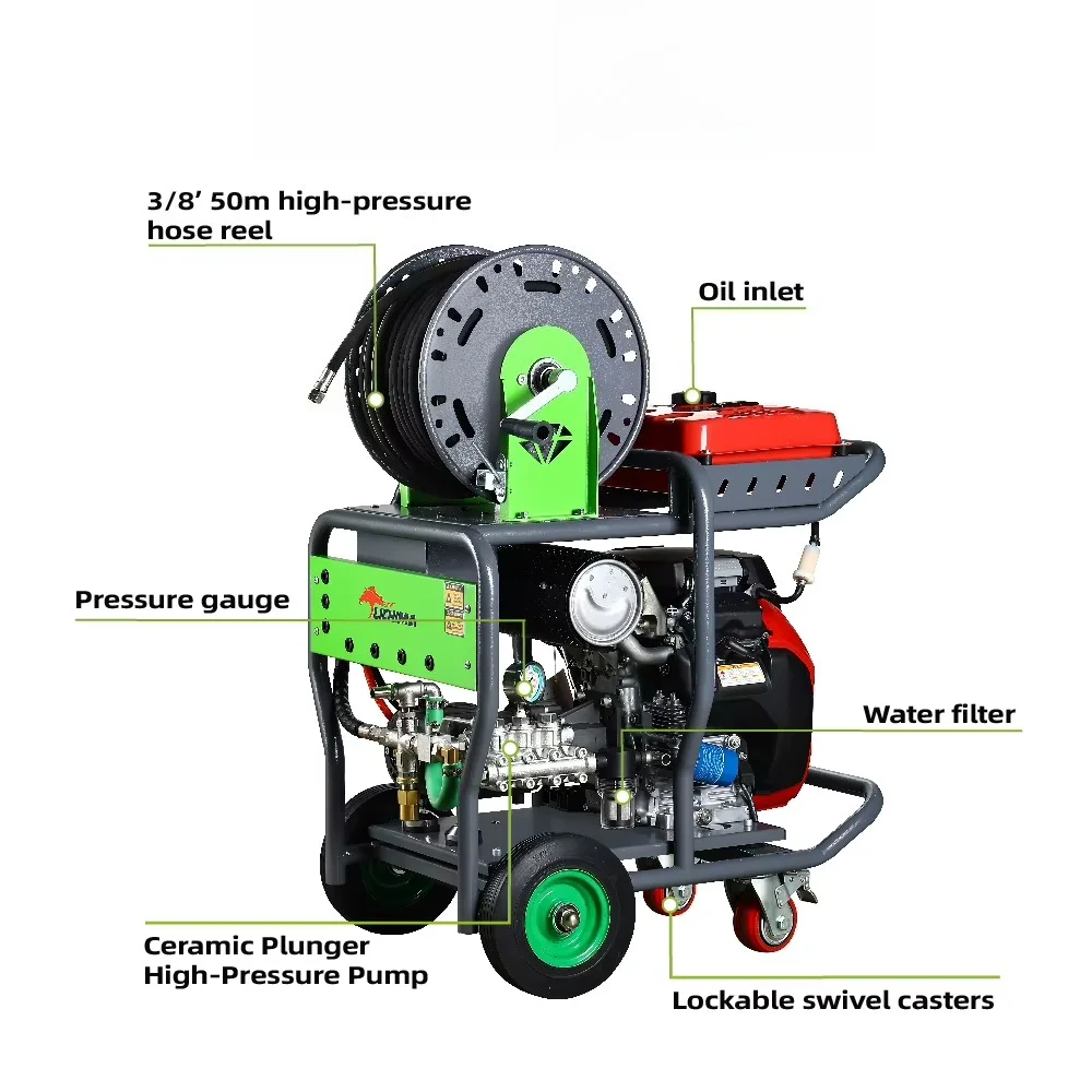 300 Bar 35L/min Sewer Cleaning Machine 50M Hose Industrial High Pressure Drain Pipe Jetter For Stubborn Blockages