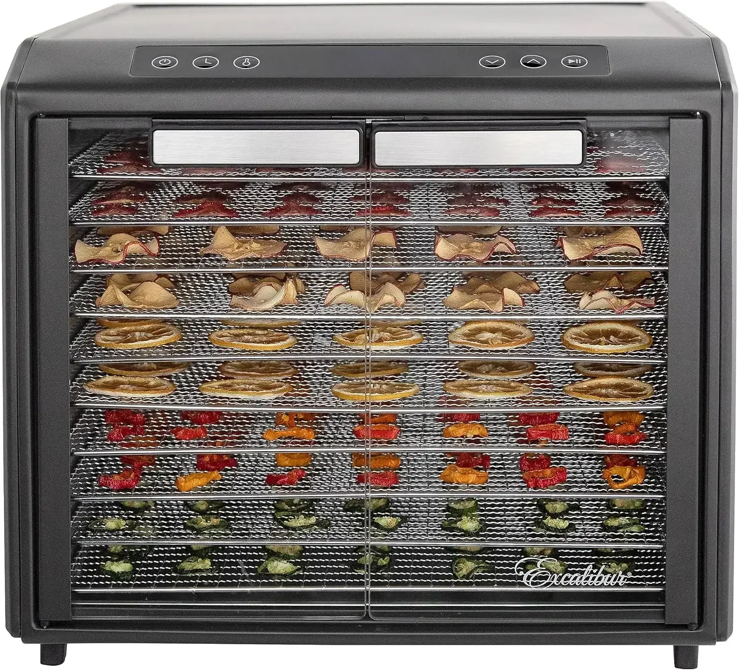 

Electric Food Dehydrator Select Series 10-Tray with Adjustable Temperature Control Includes Chrome Plated Drying Trays Stainless