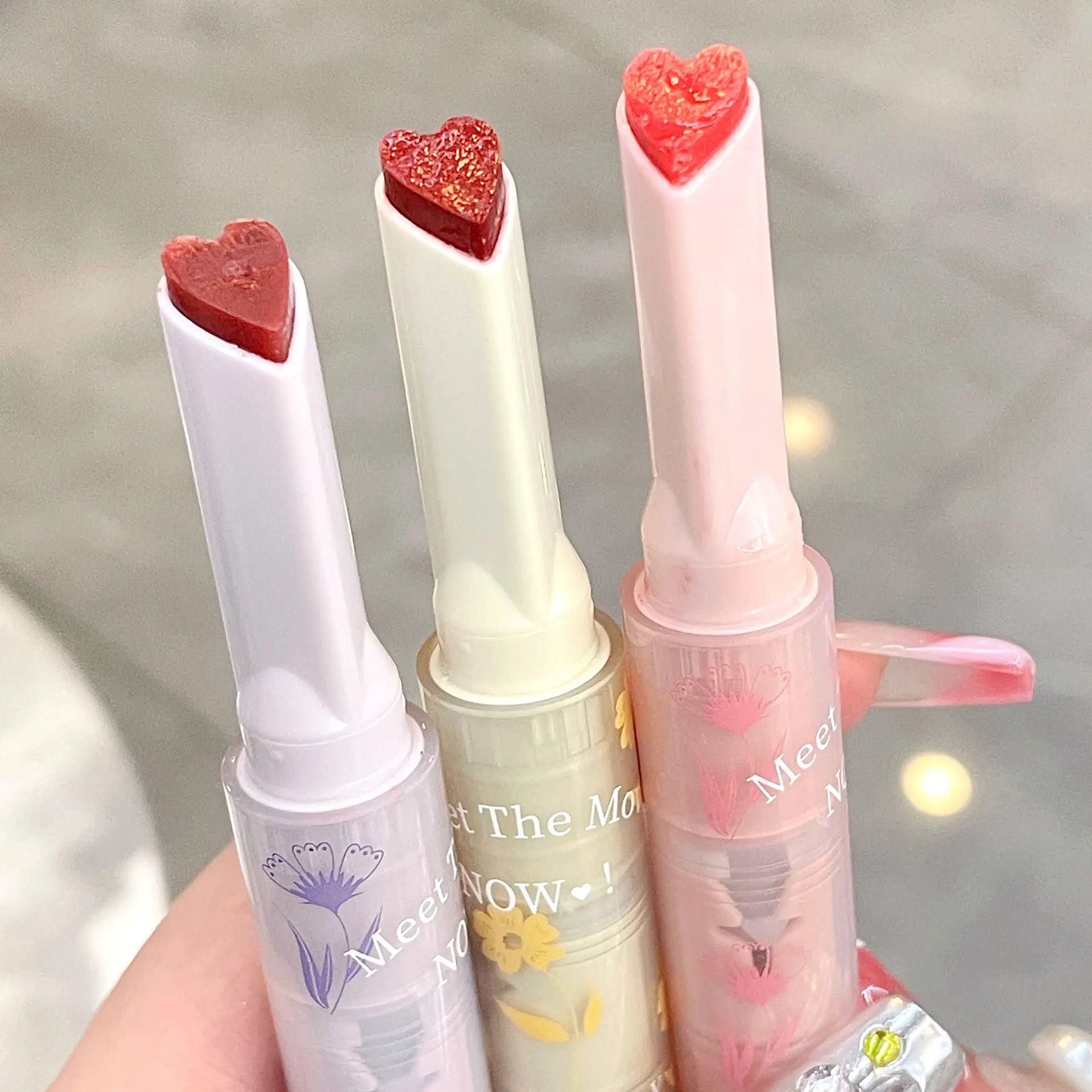 Jelly Lip Glaze Flower Mirror Water Lipstick Heart-shaped Lip Gloss Moisturising Lipstick Pen Waterproof Non-stick Cup Korean