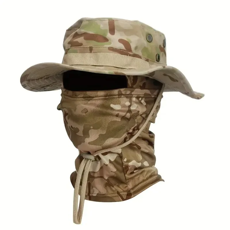 

Foldable Breathable Camouflage Boonie Hat Balaclava Set Soft Wide Brim Sunscreen Cap for Men Women Outdoor