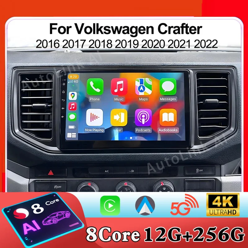 Android Auto For Volkswagen Crafter 2016 2017 2018 2019 2020 2021 2022 Car Radio Multimedia Video Player GPS Navigation Carplay