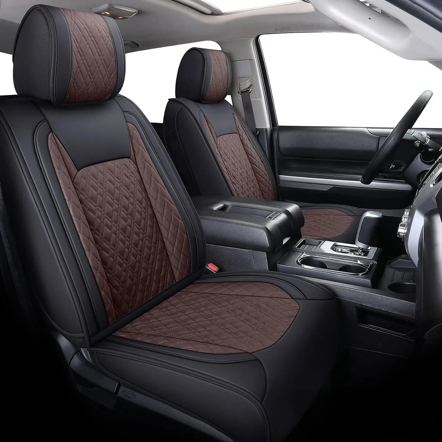 

Чехлы для сидений Toyota Tundra 2008-2026, водонепроницаемые, из кожи, черно-коричневые, на заказ для CrewMax Double Cab, полный комплект
